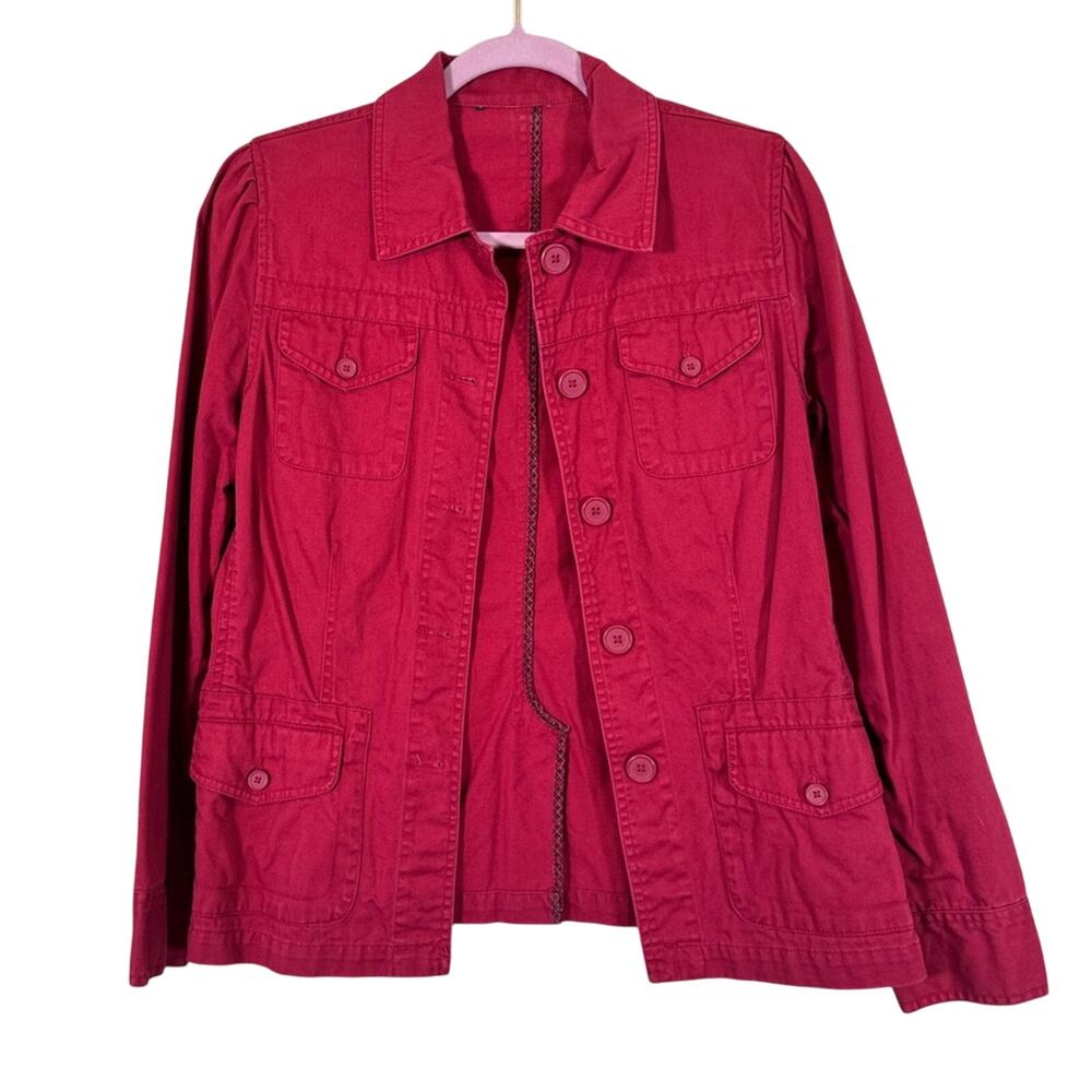 Cabi Red Cotton Blazer Jacket Womens M Button Front Preppy Classic Pockets